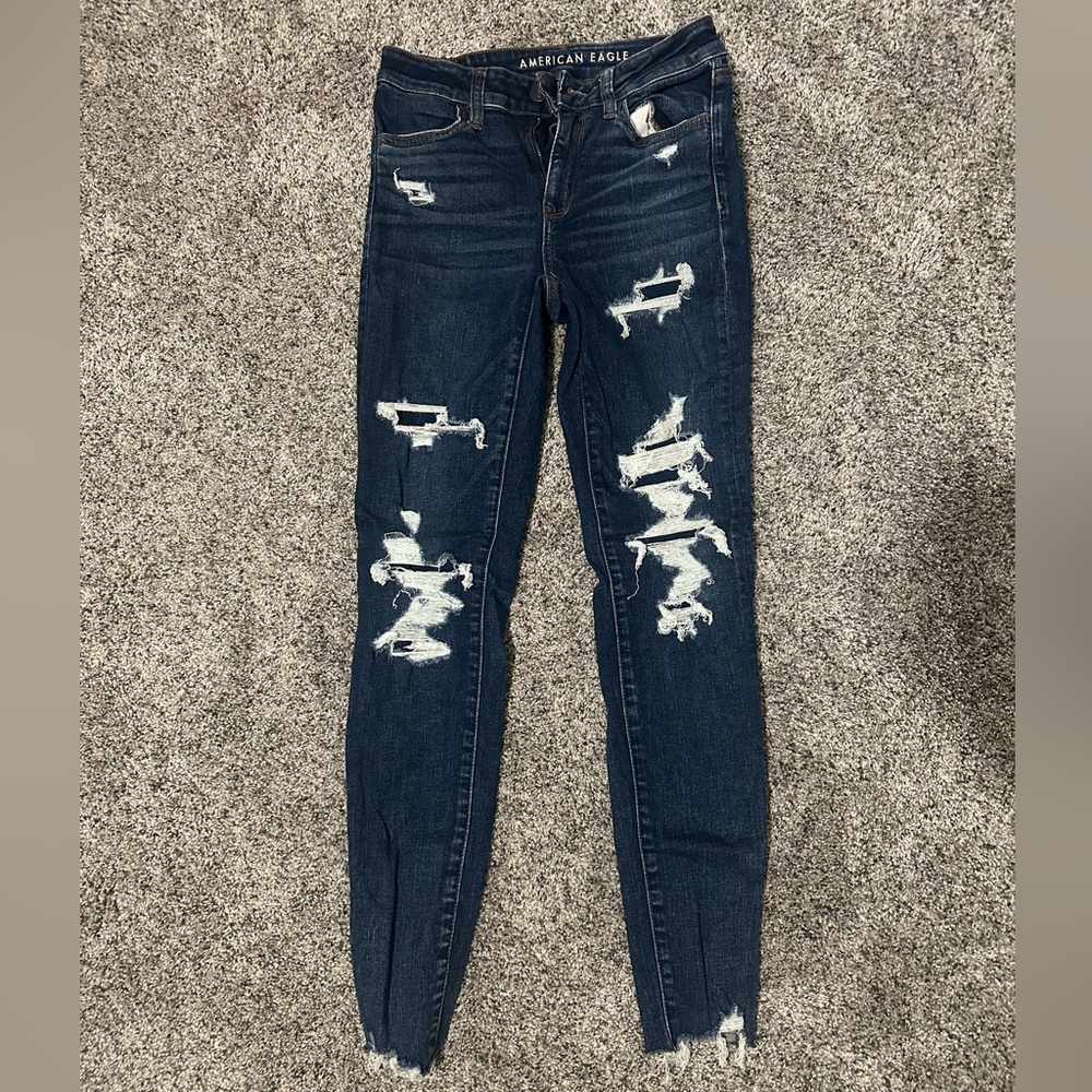American Eagle Outfitters Distressed Navy Skinny Jeans